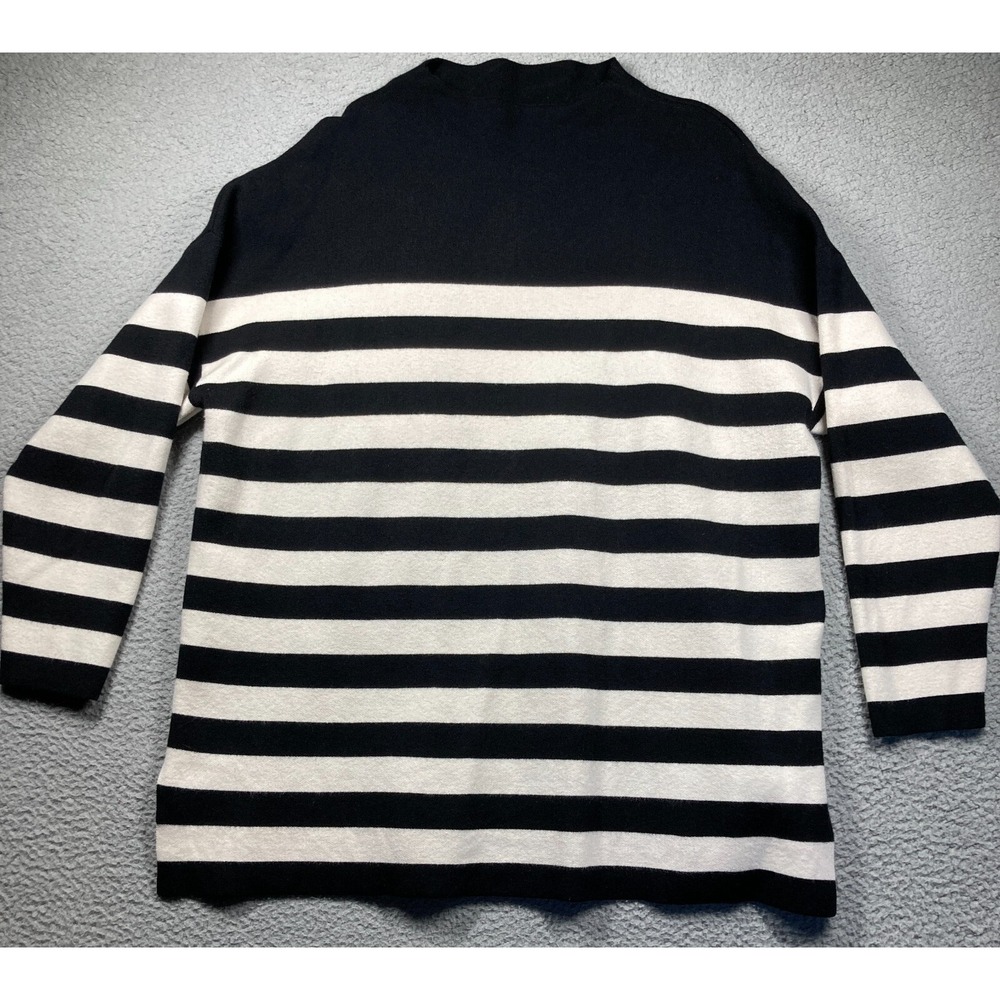 Max Studio Woman Sweater Women's Plus 2X Black Ivory Stripe Pullover‎ Classic